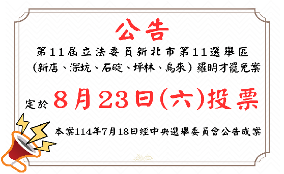 本案經114年7月18日中央選舉委員會公告成案 詳情請查閱中央選舉委會(另開視窗)