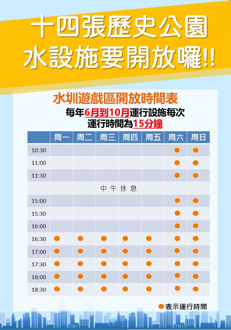 十四張歷史公園水圳遊戲區開放時間表